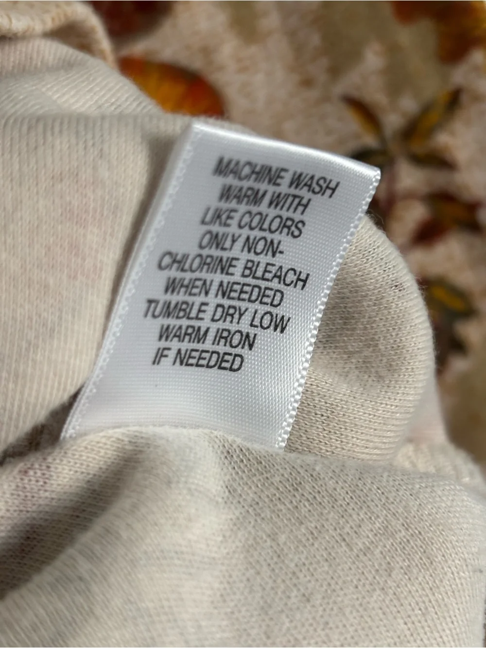 croft & barrow Beige Long Sleeve Floral Tee with Orange and Brown Accents - Picture 4 of 6